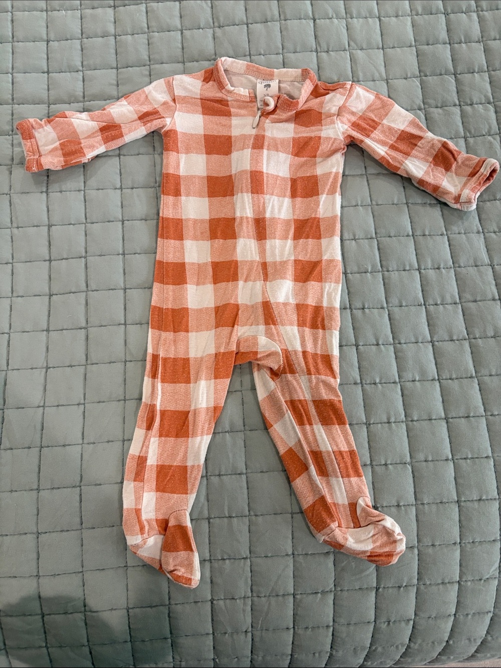 Kate Quinn Orange Plaid One-Piece Footed Pajamas, NB